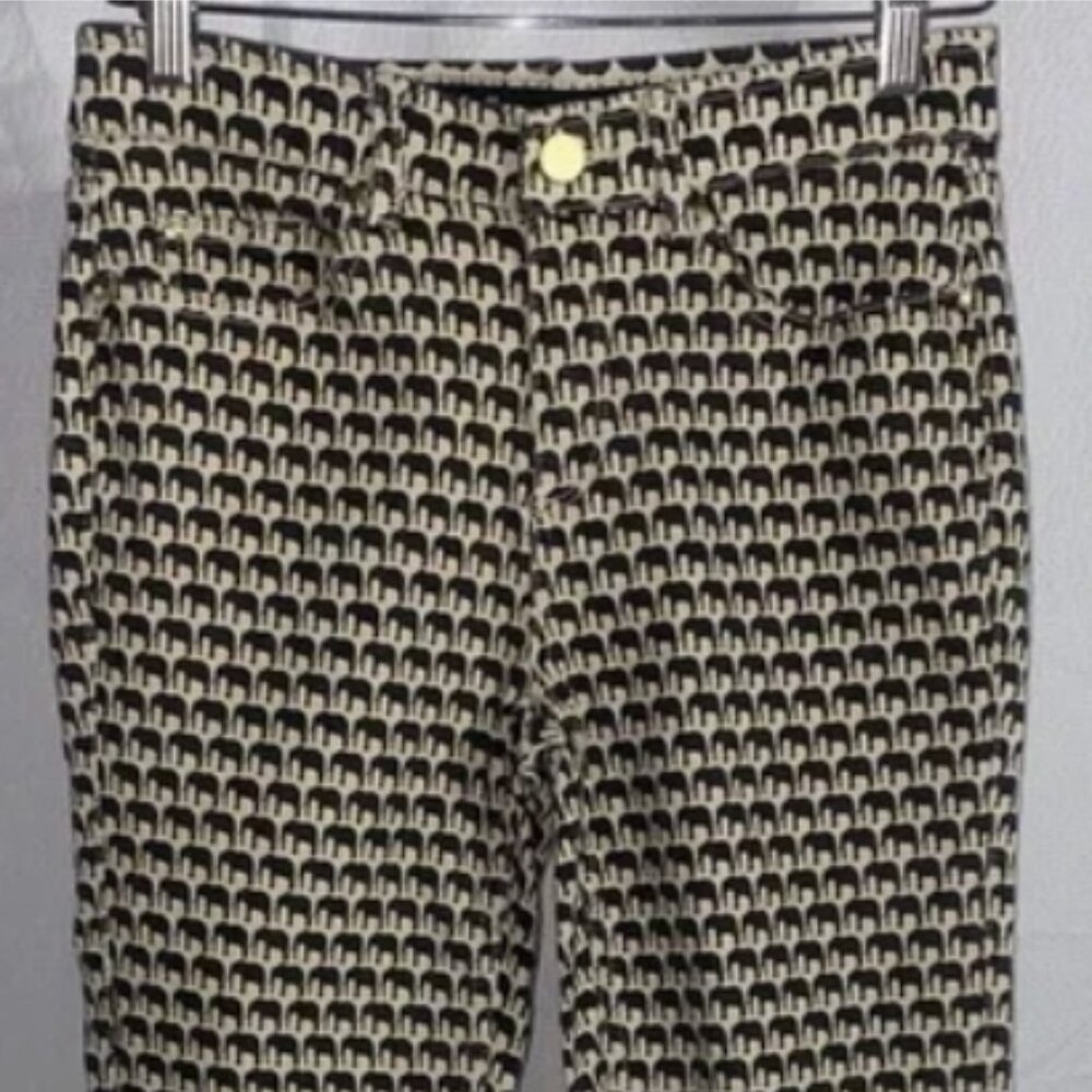 RAFAELA WEEKEND Slimming Jeans, Elephant Print, Stretch, Beige/Black, Size 4